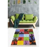 Pelangi Dana Derisi Renk Bloklu Desenli Dijital Baskı Yıkanabilir Kaymaz Taban Modern Salon Halı, Çok Renkli 80 x 150