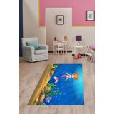 Pelangi Deniz Kızı Desenli Renkli Dijital Baskı Yıkanabilir Kaymaz Taban Bebek Ve Çocuk Odası Halısı, Mavi-Kahve 160 x 250
