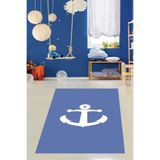 Pelangi Denizci Çapa Desenli Dijital Baskılı Kaymaz Taban Yıkanabilir Mavi Çocuk Ve Bebek Odası Halısı, Bebe Mavi 100 x 600