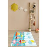 Pelangi Denizci Desenli Denizaltı Dümen Yelkenli Yıkanabilir Kaymaz Taban Leke Tutmaz Çocuk Odası Halısı, Pembe-Mavi-Yeşil 160 x 250, 9038680088160250