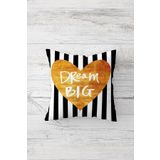 Pelangi Dream Big Yazılı Kalpli Çift Tarafı Baskılı Gizli Fermuarlı Yastık Kırlent Koltuk Yastık Kılıfı, siyah-gold-beyaz 45 x 45