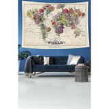 Pelangi Dünya Bitki Haritası Desenli Leke Tutmaz Kadife Dokulu Kumaş Duvar Örtüsü Duvar Halısı Tapestry WLL169, 140 x 140