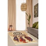 Pelangi Düş Kapanı Etnik Desenli Dijital Baskı Yıkanabilir Modern Salon Halı Ve Yolluk, Krem 120 x 120
