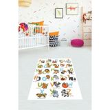 Pelangi Eğitici Alfabe Animal Desen Dijital Baskı Yıkanabilir Kaymaz Taban Çocuk Odası Halısı, Beyaz 100 x 150
