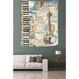 Pelangi Ekart Çello Keman Piyano Enstrümanlar Tasarım Leke Tutmaz Kumaş Duvar Örtüsü Duvar Halısı Tapestry - 100 x 140 cm