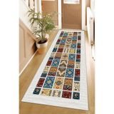 Pelangi Eskitme Kilim Desenli Dijital Baskı Yıkanabilir Kaymaz Taban Vintage Salon Halısı ve Yolluk, Gri-Bordo-Turkuvaz 100 x 150, 9555563111001507
