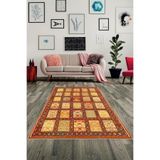 Pelangi Etnik Kilim Deseli Dijital Baskılı Yıkanabilir Kaymaz Taban Modern Salon Halısı, Sarı-Kahverengi 100 x 500, OTCKLM210050005