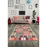 Pelangi Etnik Kilim Desen Bohem Stil Dijital Baskılı Yıkanabilir Kaymaz Taban Modern Salon Halısı, Pembe-Turkuaz 60 x 200