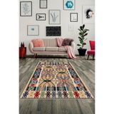 Pelangi Etnik Kilim Desenli Dijital Baskılı Yıkanabilir Kaymaz Taban Modern Salon Halısı, Bej-Yeşil 180 x 300