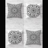 Pelangi Etnik Örüntü Fraktal Desenli Gizli Fermuarlı Kırlent Kılıfı Koltuk Yastık Kılıfı TAKIM(4ADET) - 45 x 45 cm - Gri
