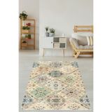 Pelangi Etnik Stil Retro Yıkanabilir Kaymaz Taban Leke Tutmaz Çocuk Odası Halısı, Mavi-Kahverengi-Yeşil 100 x 300