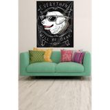Pelangi Everything Will Be Ok Mesajlı Köpekli Leke Tutmaz Kadife Kumaş Duvar Örtüsü Duvar Halısı Tapestry WLLwd514, 70 x 100