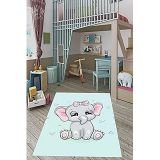 Pelangi Fil Desen Bebek Odası Halısı Dijital Baskı Yıkanabilir Kaydırmaz Yıkanabilir Çocuk Odası Fiili Halı, Mavi-Pembe 160 x 350