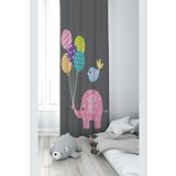 Pelangi Fil Ve Balon Desenli Dijital Baskı Yıkanabilir Bebek Çocuk Odası Fon Perdesi, füme 70 x 200