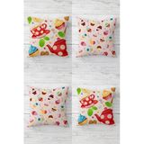 Pelangi Fincan Cupcake Desenli Gizli Fermuarlı Kırlent Kılıfı Koltuk Yastık Kılıfı Takım(4adet), Açık Pembe 45 x 45