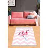 Pelangi Flamingo Çiçek Desenli Dijital Baskı Yıkanabilir Kaymaz Taban Modern Salon Halı Ve Yolluk, Pembe 80 x 150
