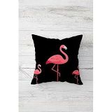 Pelangi Flamingo Desenli Çift Tarafı Baskılı Gizli Fermuarlı Yastık Kılıfı Kırlent Koltuk Yastık Kılıfı, siyah-fuşya 45 x 45, 24691152545451