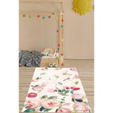 Pelangi Floral Suluboya Çiçekli Minimal Bohem Tarz Yıkanabilir Kaymaz Taban Leke Tutmaz Çocuk Odası Halısık, Uçuk Pembe 80 x 350