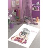 Pelangi Fotoğrafçı Kız Desenli Çiçekli Dijital Baskı Yıkanabilir Kaymaz Taban Genç Kız Çocuk Odası Halısı, Pembe-Beyaz 60 x 200