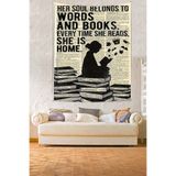 Pelangi Gazete Baskı Kitap Okuyan Kız Leke Tutmaz Kumaş Duvar Örtüsü Duvar Halısı Tapestry PNTR047, 140 x 140