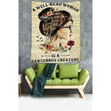 Pelangi Gazete Baskı Kitaplık Temalı Leke Tutmaz Kumaş Duvar Örtüsü Duvar Halısı Tapestry PNTR046, 35 x 50