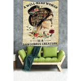 Pelangi Gazete Baskı Kitaplık Temalı Leke Tutmaz Kumaş Duvar Örtüsü Duvar Halısı Tapestry PNTR046, 70 x 100