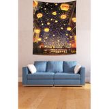 Pelangi Gece Gökyüzünde Dilek Fenerleri Leke Tutmaz Kumaş Duvar Örtüsü Duvar Halısı Tapestry PNTR124, 70 x 70