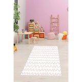 Pelangi Gemici Desenli Deniz Feneri Çapa Yunus Dijital Baskı Yıkanabilir Kaymaz Taban Çocuk Odası Halısı, Pembe-Beyaz 100 x 250