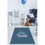 Pelangi Gemici Yelkenli Desenli Dijital Baskı Yıkanabilir Kaymaz Taban Mavi Çocuk Ve Bebek Odası Halısı, İndigo Mavi 60 x 120