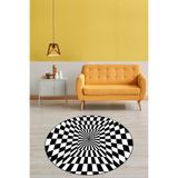 Pelangi Geometrik 3 Boyutlu Çark Desenli Dijital Baskı Yıkanabilir Kaymaz Taban Spor Yuvarlak Halı, Deep Siyah 60 x 60