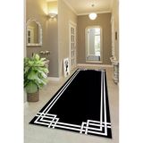 Pelangi Geometrik Çizgi Desenli Dijital Baskı Yıkanabilir Kaymaz Taban Etnik Kilim Desen Salon Halı, Siyah 100 x 250, 95541481002507