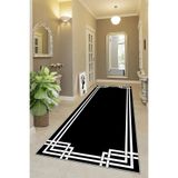 Pelangi Geometrik Çizgi Desenli Dijital Baskı Yıkanabilir Kaymaz Taban Etnik Kilim Desen Salon Halı, Siyah 80 x 350, 9554148803507