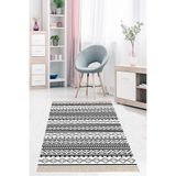 Pelangi Geometrik Çizgi Desenli Dijital Baskı Yıkanabilir Kaymaz Taban Etnik Kilim Desen Salon Halı, Siyah-Beyaz 120 x 160