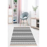 Pelangi Geometrik Çizgi Desenli Dijital Baskı Yıkanabilir Kaymaz Taban Etnik Kilim Desen Salon Halı, Siyah-Beyaz 180 x 180