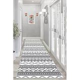 Pelangi Geometrik Çizgi Desenli Dijital Baskı Yıkanabilir Kaymaz Taban Etnik Kilim Desen Salon Halı, Siyah-Beyaz-Gri 80 x 250, 9554146802507