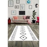 Pelangi Geometrik Çizgi Kilim Desenli Bohem Dijital Baskı Yıkanabilir Kaymaz Taban Salon Halısı Ve Yolluk, Beyaz-Siyah 100 x 400
