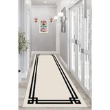 Pelangi Geometrik Desenli Dijital Baskı Yıkanabilir Kaymaz Taban Düz Model Salon Halısı ve Yolluk, Vizon-Siyah 100 x 250, 955412641002507