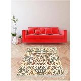 Pelangi Geometrik Desenli Dijital Baskı Yıkanabilir Kaymaz Taban Etnik Kilim Desen Salon Halı, Bej-Turuncu 120 x 200