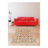 Pelangi Geometrik Desenli Dijital Baskı Yıkanabilir Kaymaz Taban Etnik Kilim Desen Salon Halı, Bej-Turuncu 80 x 200
