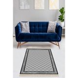 Pelangi Geometrik Desenli Dijital Baskı Yıkanabilir Kaymaz Taban Etnik Kilim Desen Salon Halı, Gri-Siyah 60 x 120