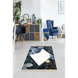 Pelangi Geometrik Desenli Dijital Baskı Yıkanabilir Kaymaz Taban Etnik Kilim Desen Salon Halı, Lacivert 160 x 350