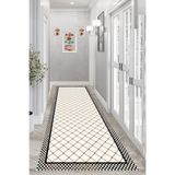 Pelangi Geometrik Desenli Dijital Baskı Yıkanabilir Kaymaz Taban Etnik Modern Desen Salon Halı, Bej-Siyah 40 x 40, 955437540407