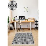 Pelangi Geometrik Desenli Dijital Baskı Yıkanabilir Kaymaz Taban Modern Kilim Desen Salon Halı (bej), Gri-Siyah 100 x 500