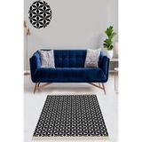 Pelangi Geometrik Desenli Dijital Baskı Yıkanabilir Kaymaz Taban Modern Kilim Desen Salon Halı, Siyah-Beyaz 60 x 200