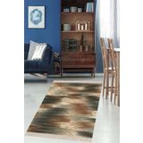Pelangi Geometrik Desenli Renkli Dijital Baskı Yıkanabilir Kaymaz Taban Etnik Kilim Model Salon Halısı, Haki-Kahverengi 130 x 180
