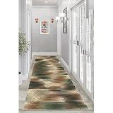 Pelangi Geometrik Desenli Renkli Dijital Baskı Yıkanabilir Kaymaz Taban Etnik Kilim Model Salon Halısı, Kahverengi 80 x 200, 95555120802007