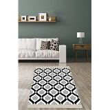 Pelangi Geometrik Şal Desenli Dijital Baskı Yıkanabilir Kaymaz Taban Etnik Kilim Desen Salon Halı, Gri-Siyah 180 x 250