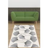 Pelangi Ginko Biloba Bitki Desenli Bohem Çizgili Yıkanabilir Kaymaz Taban Leke Tutmaz Salon Halısı Yoluk, Siyah-Krem 100 x 600