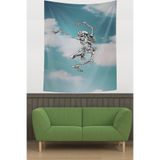 Pelangi Gökyüzünde Dans Eden İskelet Leke Tutmaz Kumaş Duvar Örtüsü Duvar Halısı Tapestry PNTR103, 35 x 50