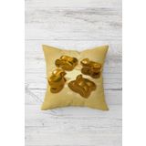 Pelangi Gold Bloklu Çift Tarafı Baskılı Gizli Fermuarlı Yastık Kılıfı Kırlent Koltuk Yastık Kılıfı, Sarı-Gold 45 x 45